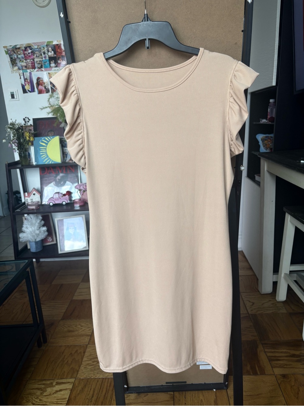 SHEIN Beige Ruffle Sleeve Midi Dress